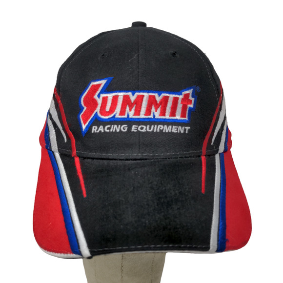 Summit Racing Equipment Strapback Hat Embroidered Logo Black Red Blue - Picture 1 of 10